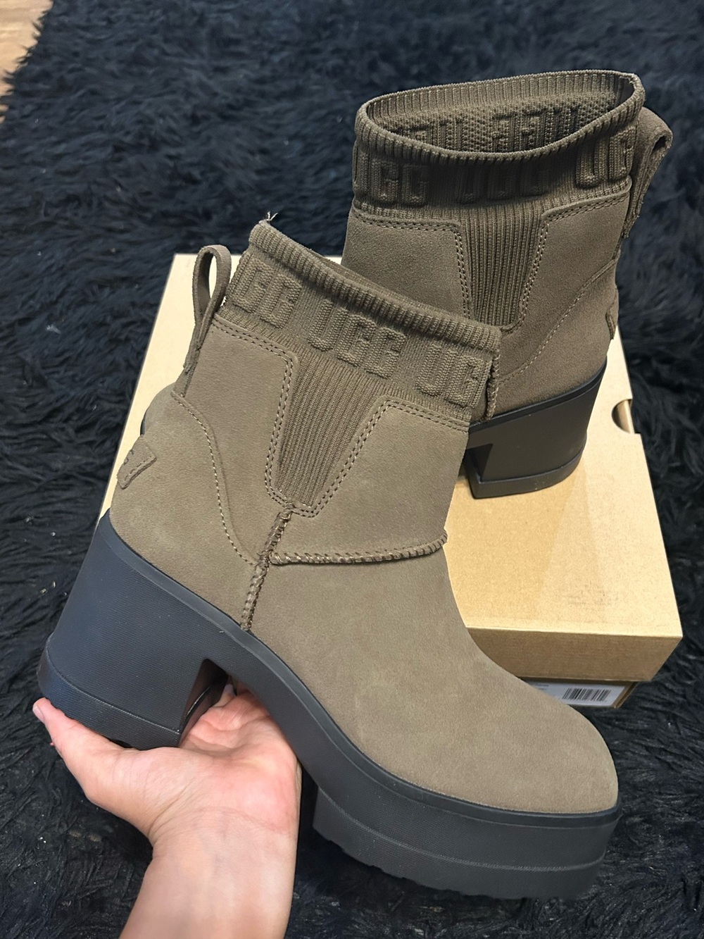 UGG Moxy Chelsea brown suede waterproof heeled boots shoes women’s 9 new